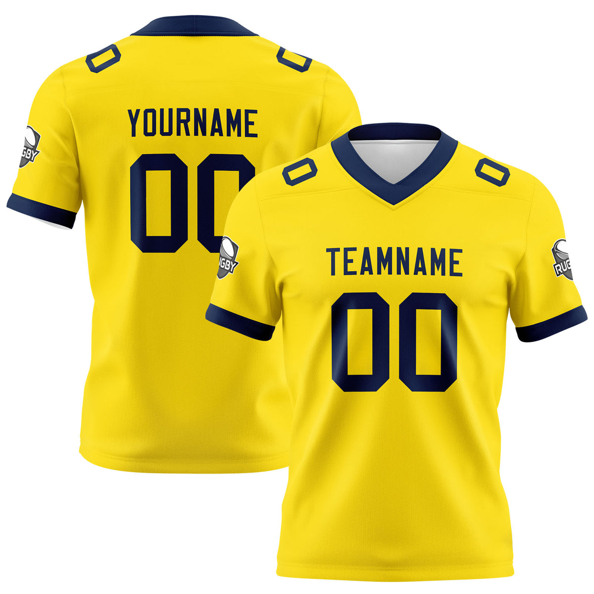 Benutzerdefinierte Gelb Marine Fußball Trikots Personalisierter Name Nummer Logo