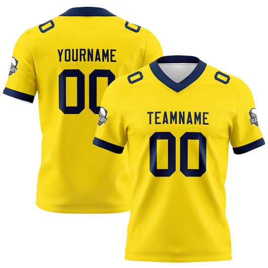 Benutzerdefinierte Gelb Marine Fußball Trikots Personalisierter Name Nummer Logo