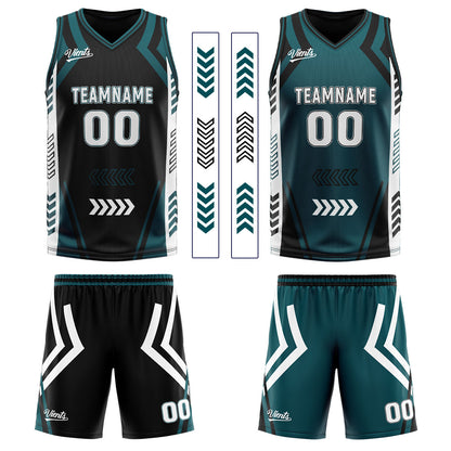 Benutzerdefinierte Schwarz Langweilig Grün Reversible Basketball Jersey Personalisierte Drucken Name Nummer Logo