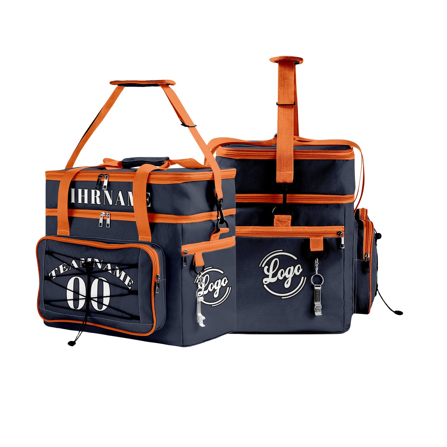 Maßgeschickerte Blau Orange vollflächig bedruckte isolierte Kühltasche mit Doppelwand Wasserdichte 600D Oxford Picknick-Tragetasche für Teamevents & Outdoor-Grillen
