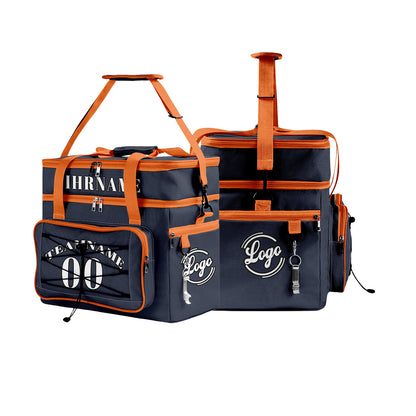 Maßgeschickerte Blau Orange vollflächig bedruckte isolierte Kühltasche mit Doppelwand Wasserdichte 600D Oxford Picknick-Tragetasche für Teamevents & Outdoor-Grillen