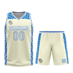 Benutzerdefinierter Creme Blau Basketball Jersey Uniform Anzug gedruckt Ihr Logo Name Nummer