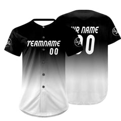 Benutzerdefiniert Schwarz Weiß Personalisierter Baseball Jersey mit Farbverlauf Team Uniform mit Namen und Nummer