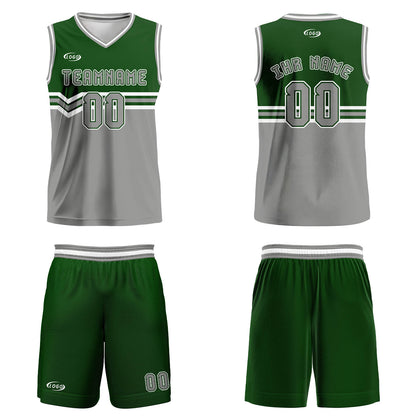 Benutzerdefinierter Grasgrün Grau Weiß Basketball Jersey Uniform Anzug gedruckt Ihr Logo Name Nummer