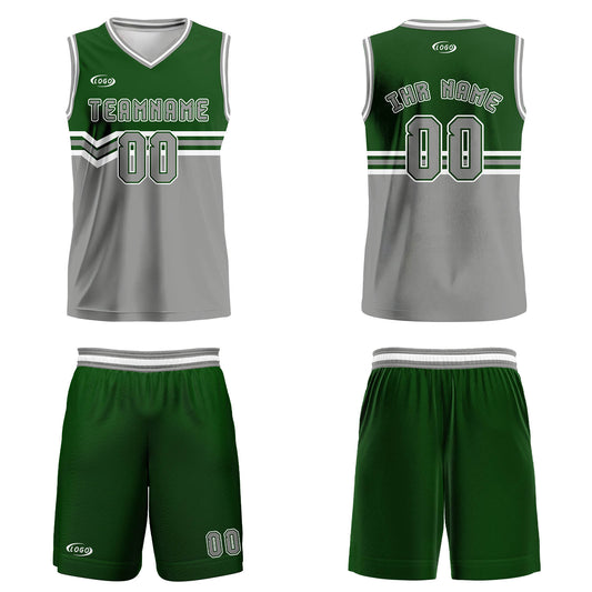 Benutzerdefinierter Grasgrün Grau Weiß Basketball Jersey Uniform Anzug gedruckt Ihr Logo Name Nummer