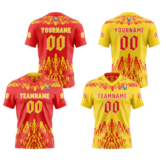 Benutzerdefinierte Rot Gelb Reversibel Fußball Trikot Personalisierte Gradient Fußball Shirts für Männer gedruckt Team Name Nummer Logo