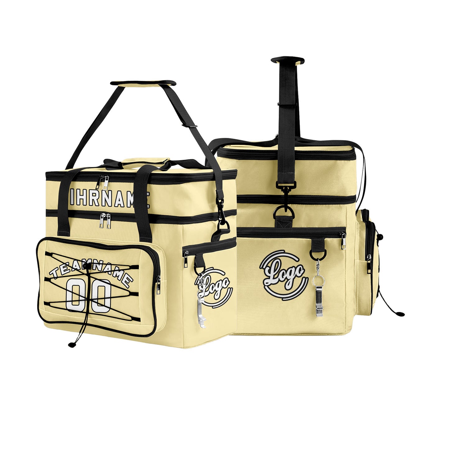 Maßgeschickerte Gelb Schwarz vollflächig bedruckte isolierte Kühltasche mit Doppelwand Wasserdichte 600D Oxford Picknick-Tragetasche für Teamevents & Outdoor-Grillen