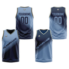 Benutzerdefinierte Blau Reversible Basketball Jersey Personalisierte Print Name Nummer Logo