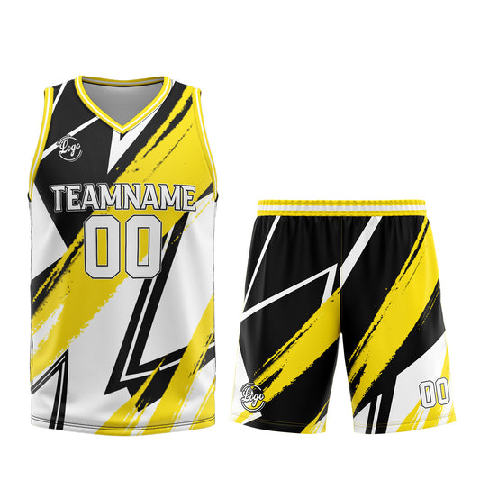 Benutzerdefinierter Schwarz Gelb Basketball Jersey Uniform Anzug gedruckt Ihr Logo Name Nummer