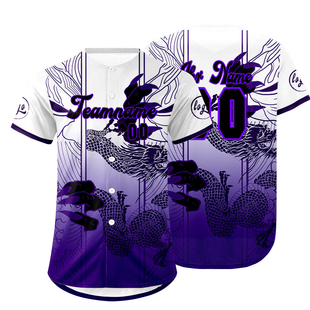 Benutzerdefiniert Weiß Lila Personalisierter Baseball Jersey mit Farbverlauf Team Uniform mit Namen und Nummer