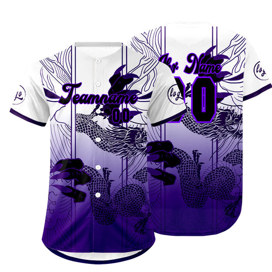 Benutzerdefiniert Weiß Lila Personalisierter Baseball Jersey mit Farbverlauf Team Uniform mit Namen und Nummer