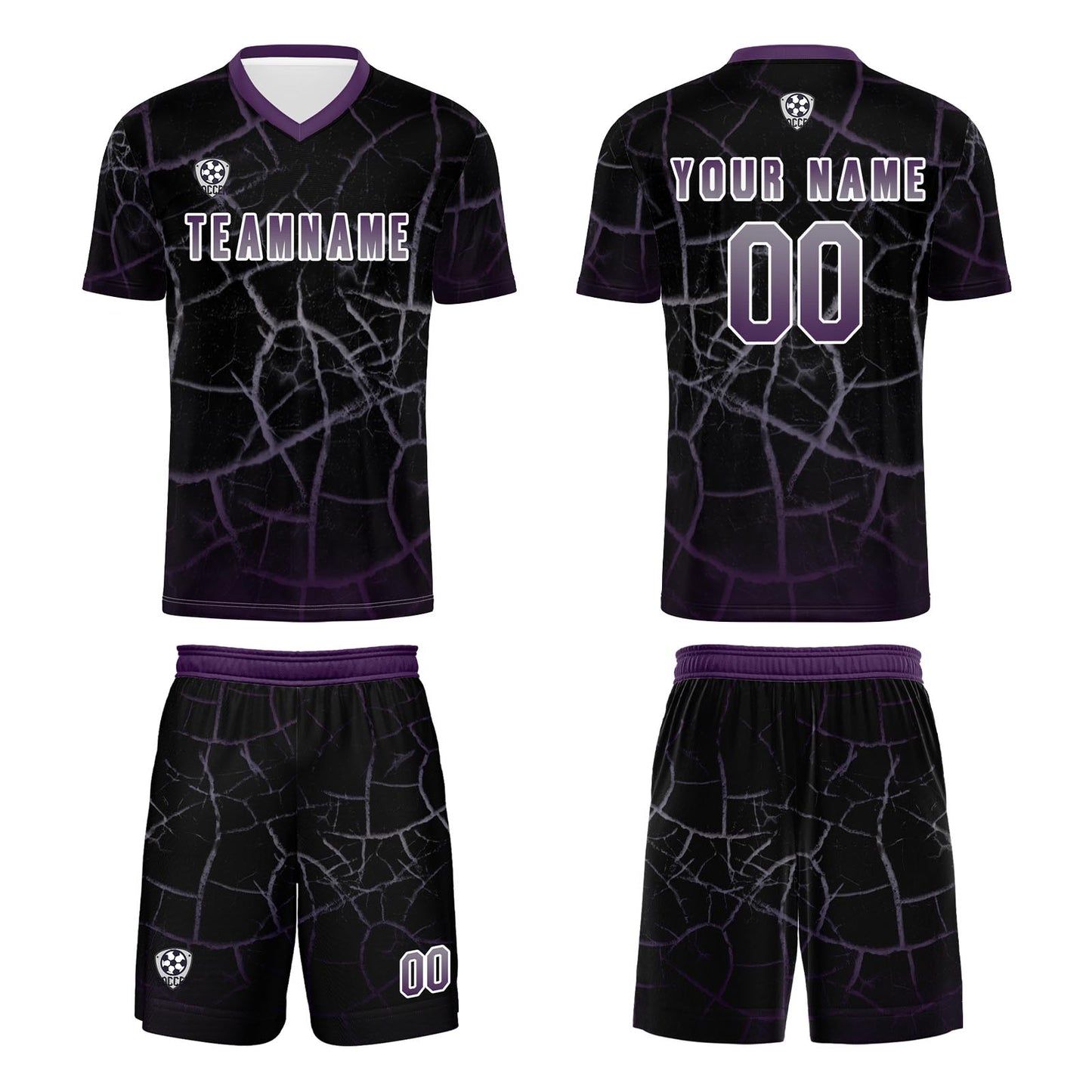 Benutzerdefinierte Schwarz  Tief Lila Trikots für Männer Frauen Personalisierte Fußball Uniformen für Erwachsene und Kind