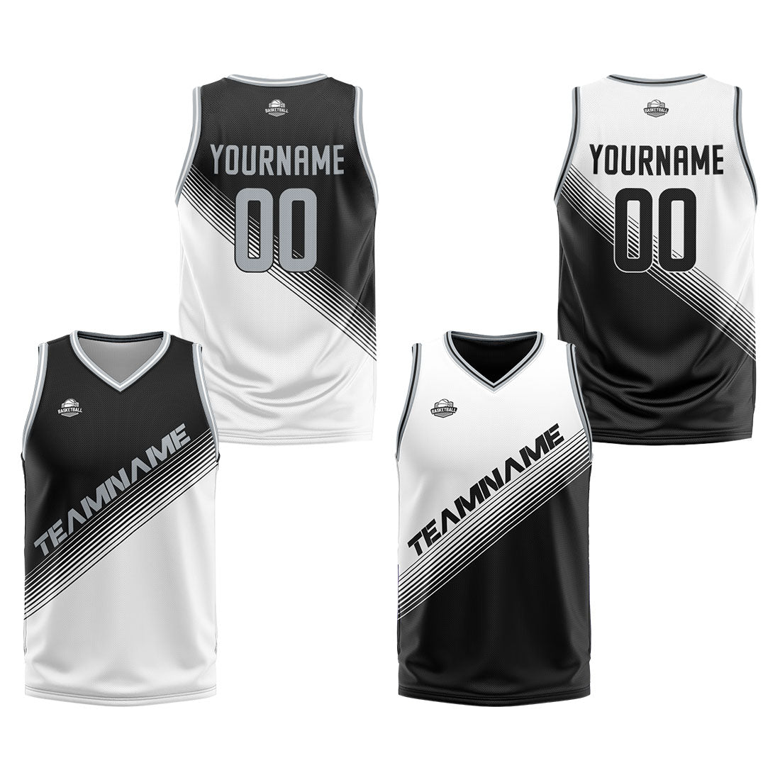 Benutzerdefinierte Schwarz Weiß Reversible Basketball Jersey Personalisierte Print Name Nummer Logo