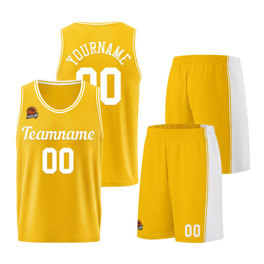 Individuelle Gelb Weiß Basketball Jersey Shorts für Männer und Frauen Gestickter und gedruckter Name, Nummer und Logo