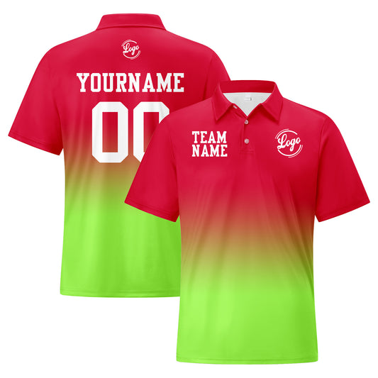 Benutzerdefinierte Rot Lichtgrün Fußball Gradient Polo-Shirts Fügen Sie Ihr Einzigartiges hinzu Logo/Name/Nummer