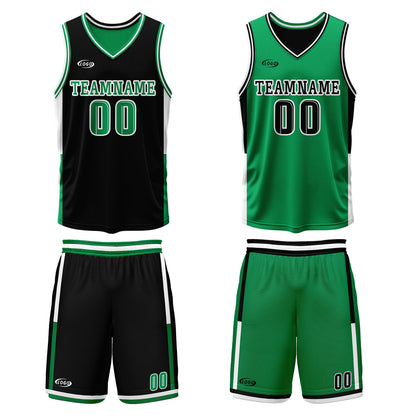 Benutzerdefinierte Schwarz Grün Reversible Basketball Jersey Personalisierte Drucken Name Nummer Logo