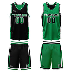 Benutzerdefinierte Schwarz Grün Reversible Basketball Jersey Personalisierte Drucken Name Nummer Logo