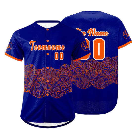 Benutzerdefiniert Blau Orange Personalisierter Baseball Jersey mit Farbverlauf Team Uniform mit Namen und Nummer
