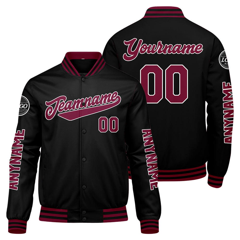 Maßgeschneiderte Crimson Schwarz Letterman Varsity Jacket Individuelle Stickerei Druck nach Ihrem Wunsch