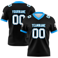 Benutzerdefinierte Schwarz Himmelblau Fußball Trikots Personalisierter Name Nummer Logo