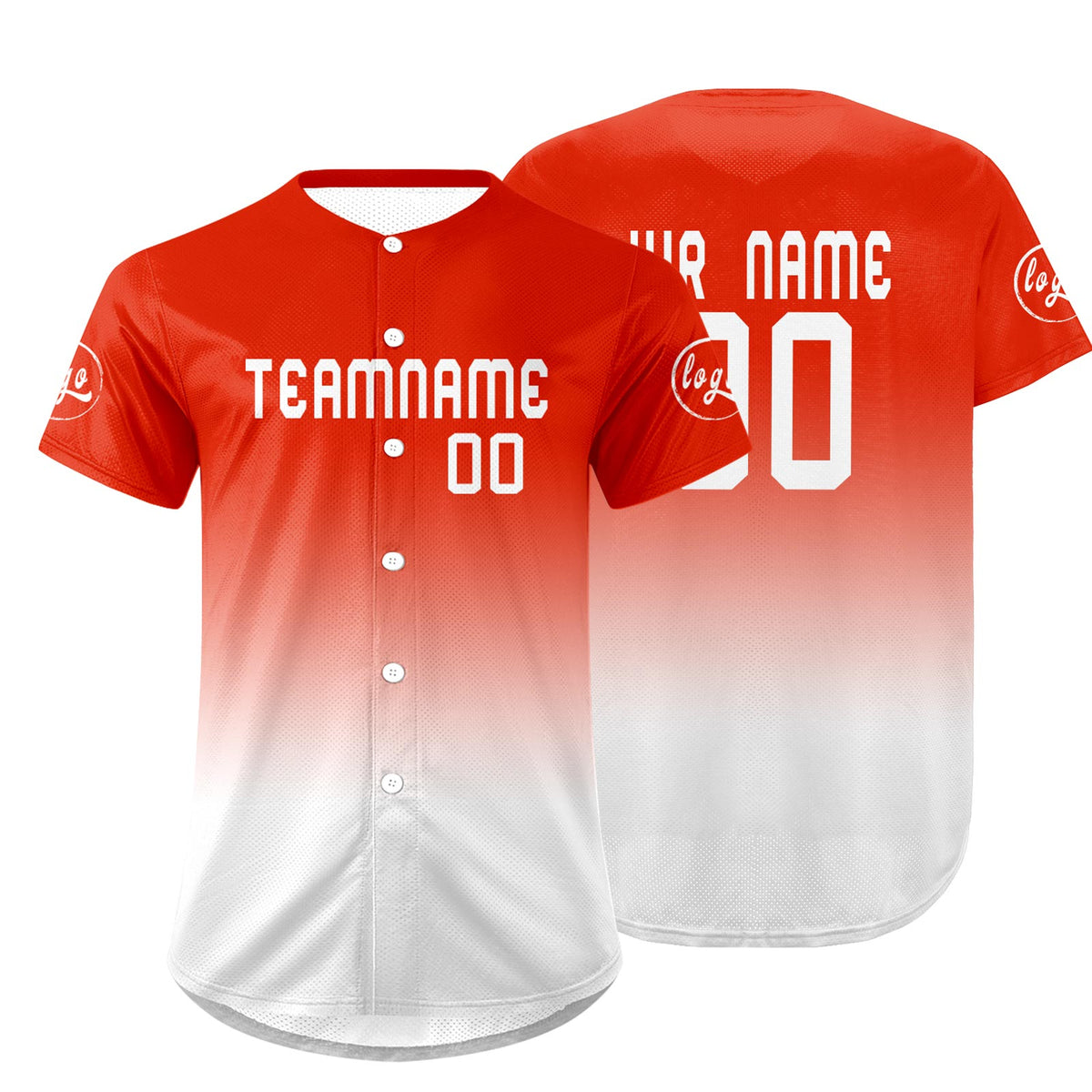 Benutzerdefiniert Hellrot Weiß Personalisierter Baseball Jersey mit Farbverlauf Team Uniform mit Namen und Nummer