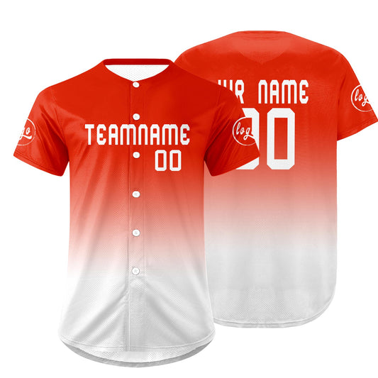 Benutzerdefiniert Hellrot Weiß Personalisierter Baseball Jersey mit Farbverlauf Team Uniform mit Namen und Nummer