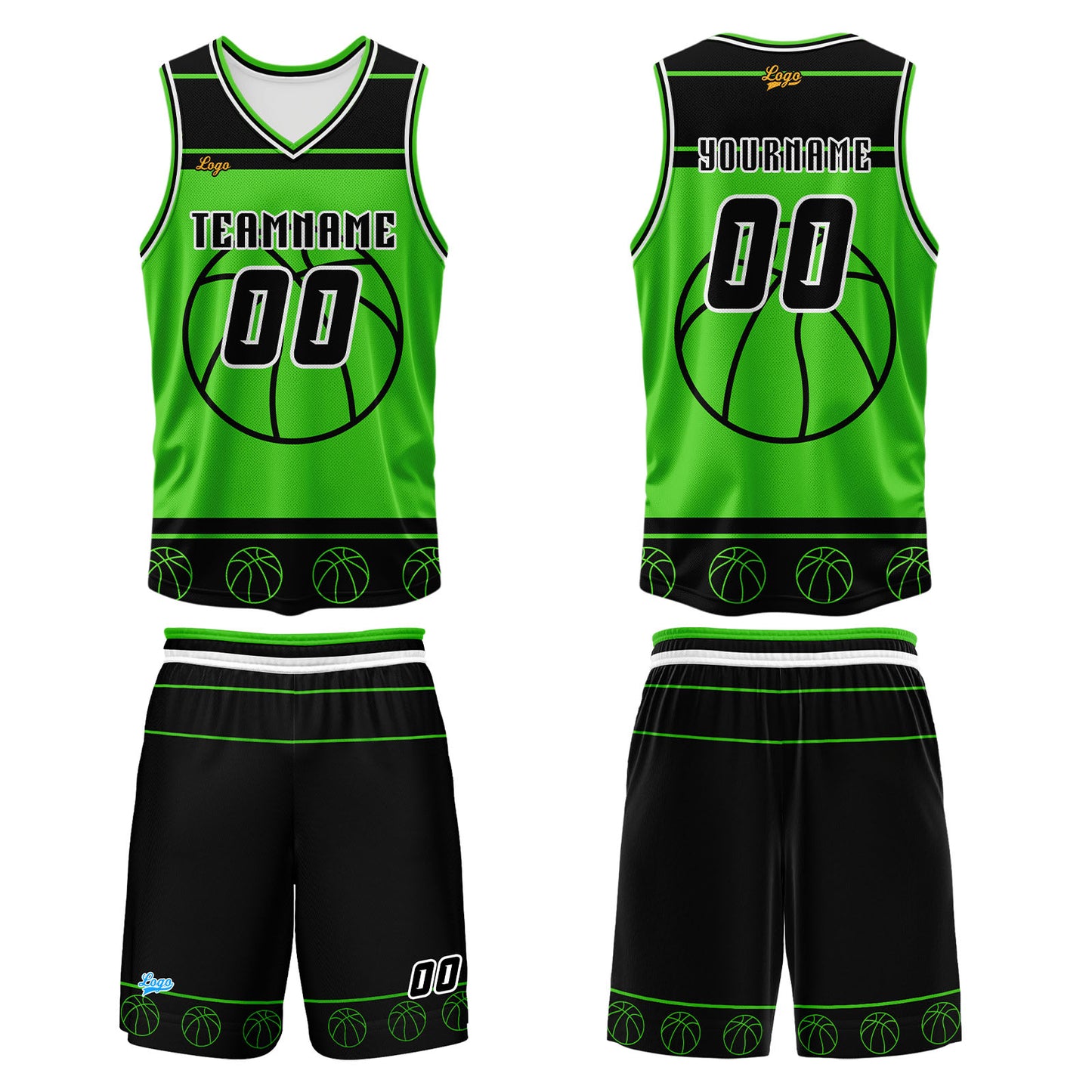Benutzerdefinierter Schwarz Grün Basketball Jersey Uniform Anzug gedruckt Ihr Logo Name Nummer