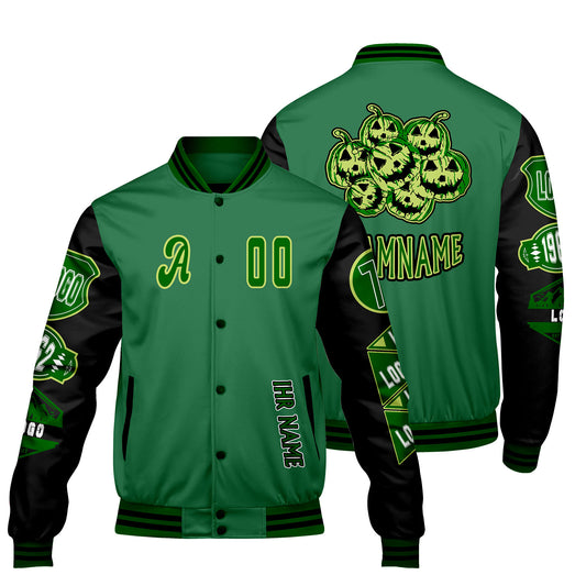 Maßgeschneiderte Grün Schwarz Letterman Varsity Jacket Individuelle Stickerei  Druck nach Ihrem Wunsch