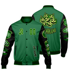 Maßgeschneiderte Grün Schwarz Letterman Varsity Jacket Individuelle Stickerei  Druck nach Ihrem Wunsch