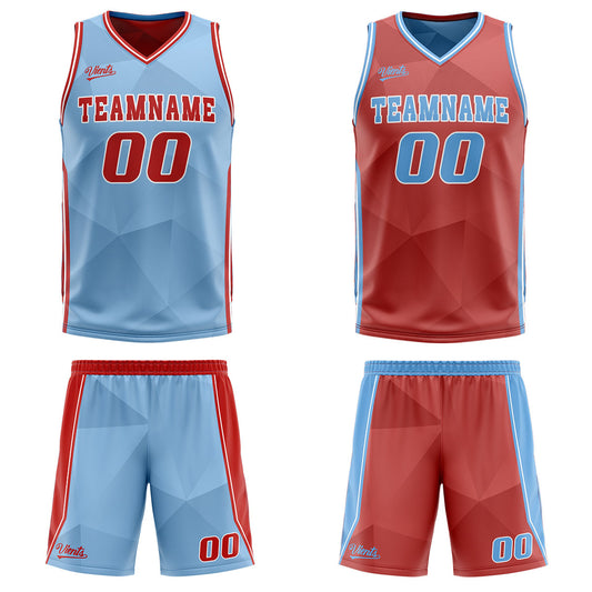 Benutzerdefinierte Blau Rot Reversible Basketball Jersey Personalisierte Drucken Name Nummer Logo