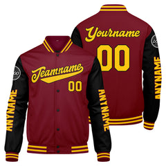 Maßgeschneiderte Crimson Schwarz Gelb Letterman Varsity Jacket Individuelle Stickerei Druck nach Ihrem Wunsch