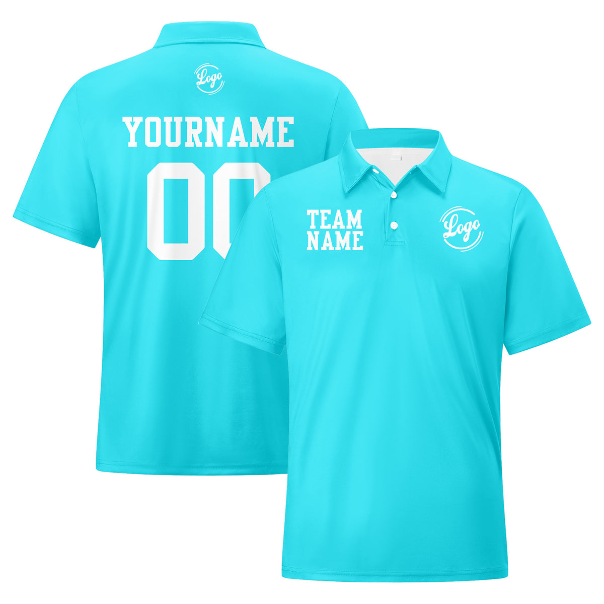 Benutzerdefinierte Cyan Weiß Fußball Polo-Shirts Fügen Sie Ihr Einzigartiges hinzu Logo/Name/Nummer