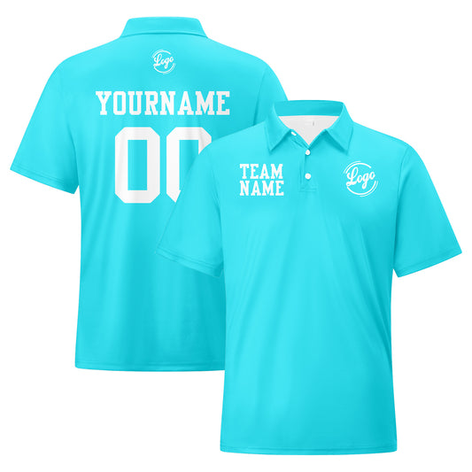 Benutzerdefinierte Cyan Weiß Fußball Polo-Shirts Fügen Sie Ihr Einzigartiges hinzu Logo/Name/Nummer
