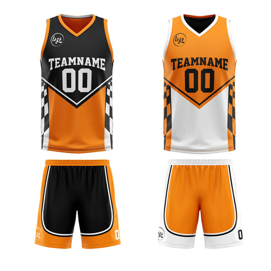 Benutzerdefinierte Schwarz Orange Reversible Basketball Jersey Personalisierte Print Name Nummer Logo