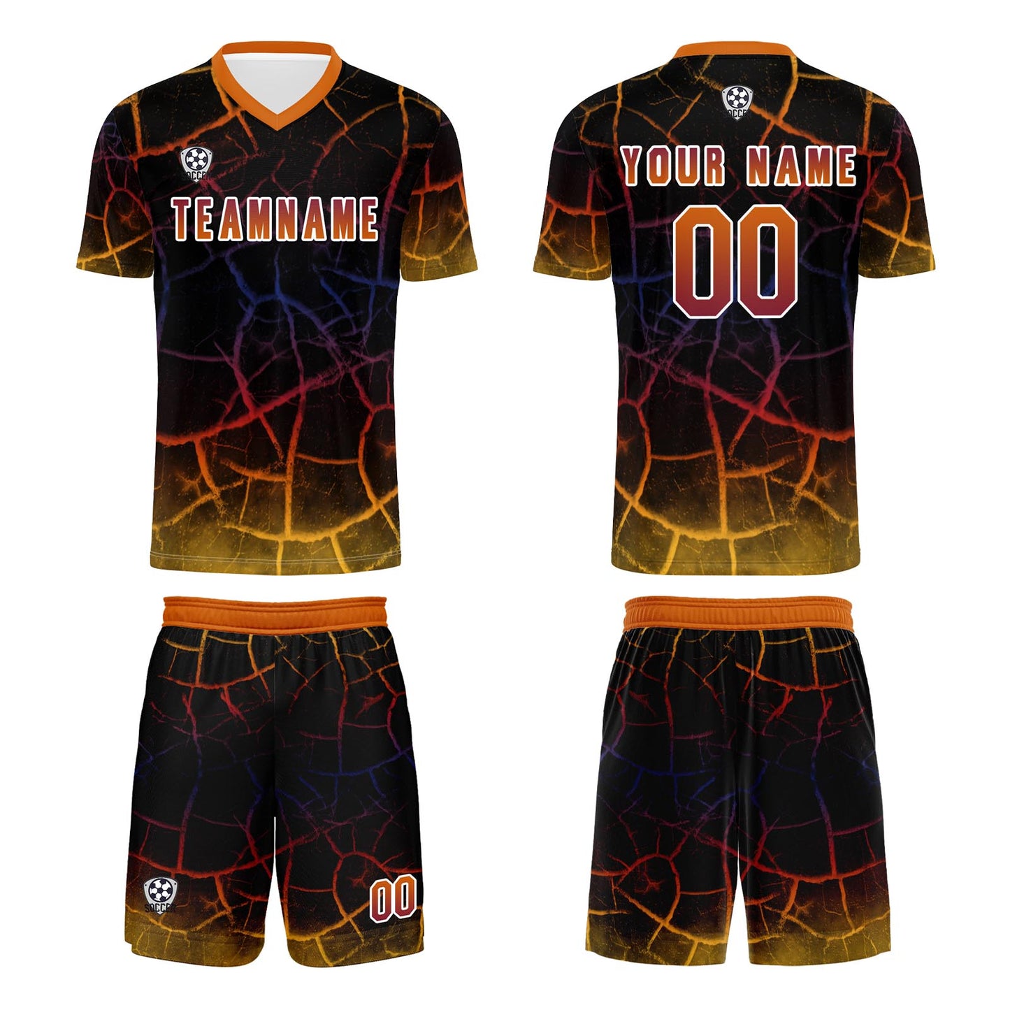 Benutzerdefinierte Schwarz Orange Trikots für Männer Frauen Personalisierte Fußball Uniformen für Erwachsene und Kind