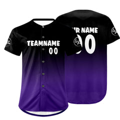 Benutzerdefiniert Schwarz Lila Personalisierter Baseball Jersey mit Farbverlauf Team Uniform mit Namen und Nummer