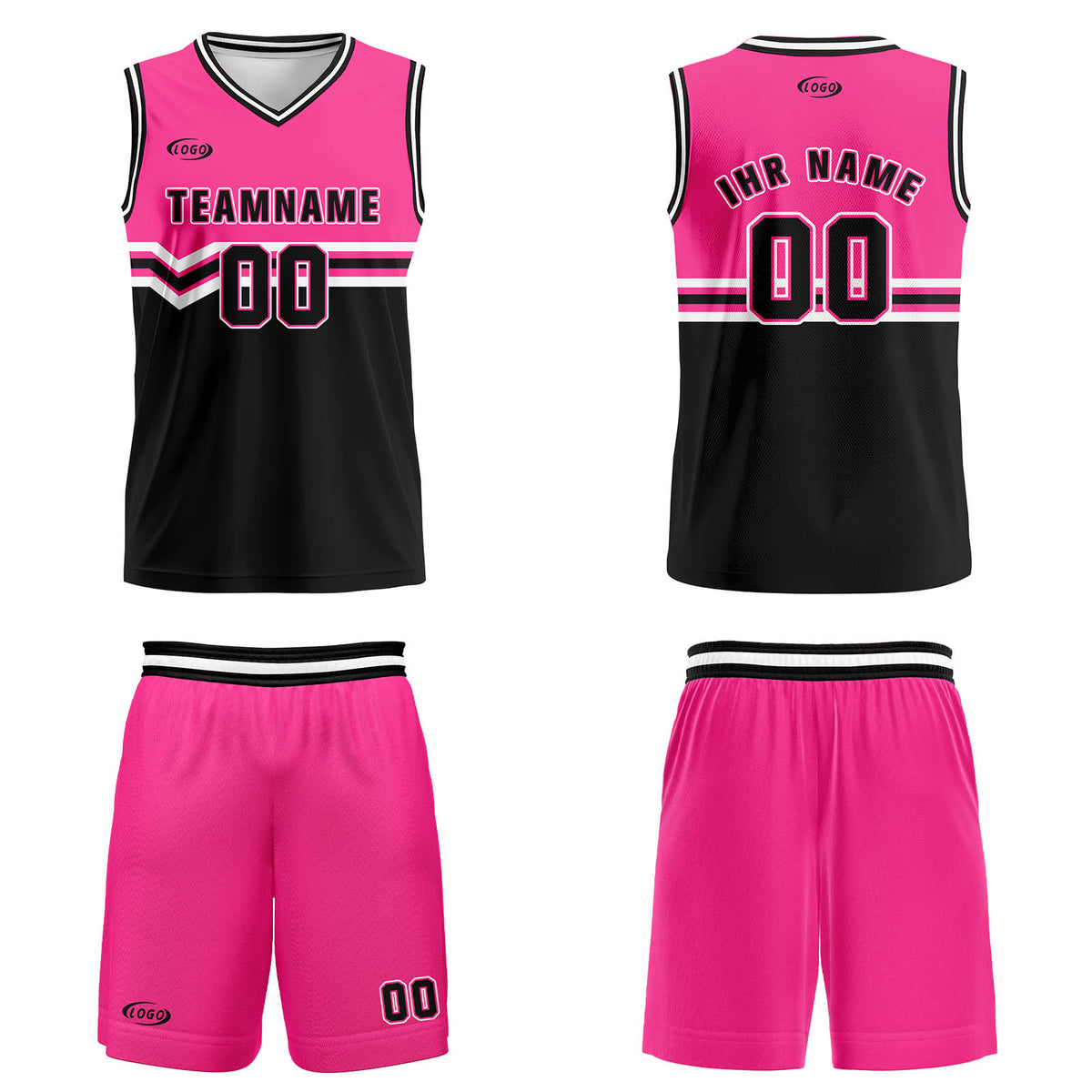 Benutzerdefinierter Rosa Schwarz Weiß Basketball Jersey Uniform Anzug gedruckt Ihr Logo Name Nummer