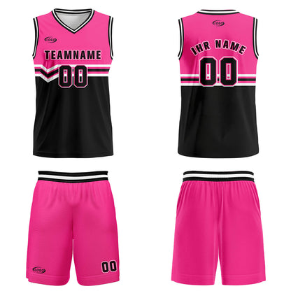 Benutzerdefinierter Rosa Schwarz Weiß Basketball Jersey Uniform Anzug gedruckt Ihr Logo Name Nummer