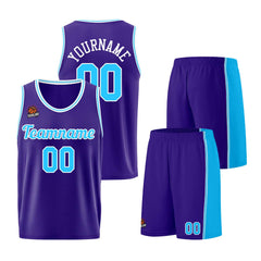 Individuelle Lila Hellblau Basketball Jersey Shorts für Männer und Frauen Gestickter und gedruckter Name, Nummer und Logo