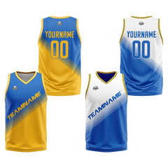 Benutzerdefinierte Blau Gelb Reversible Basketball Jersey Personalisierte Print Name Nummer Logo