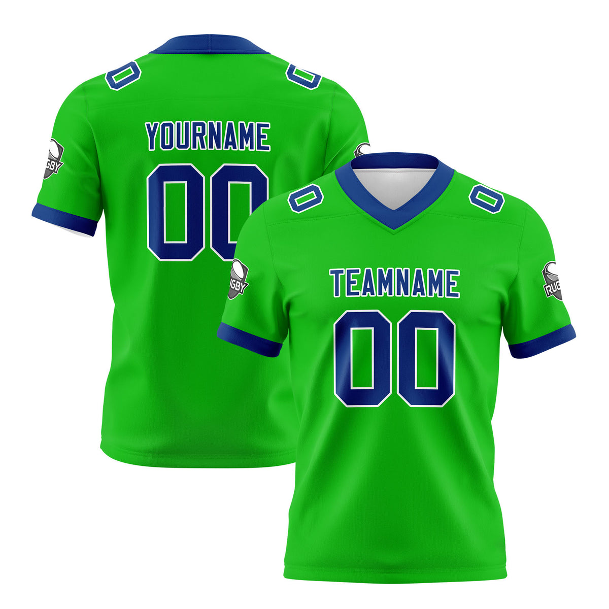 Benutzerdefinierte Grün Blau Fußball Trikots Personalisierter Name Nummer Logo