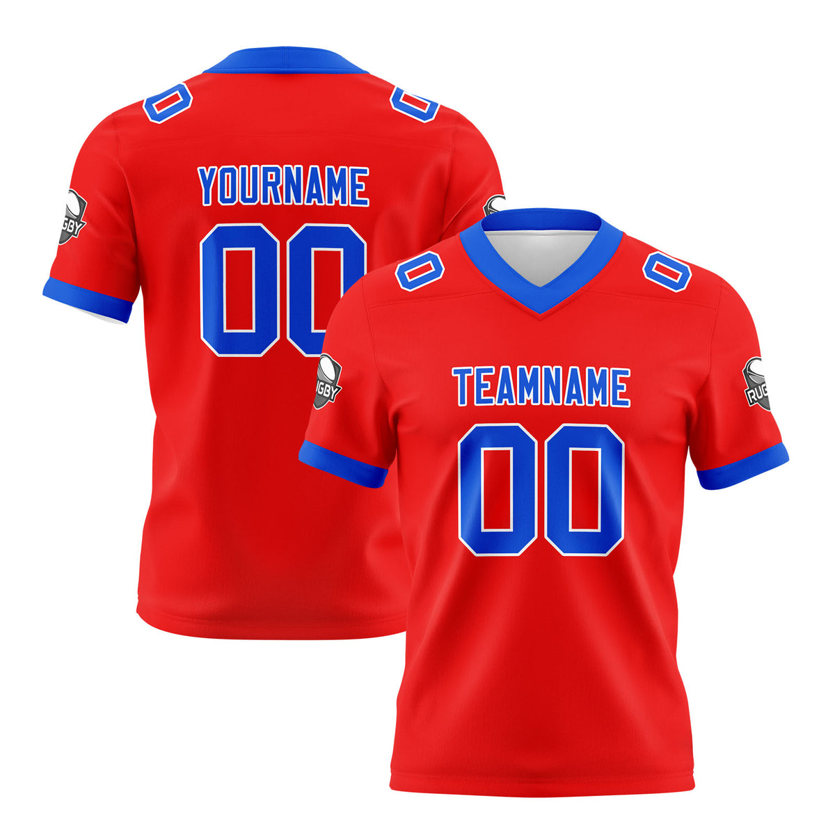 Benutzerdefinierte Rot Blau Fußball Trikots Personalisierter Name Nummer Logo
