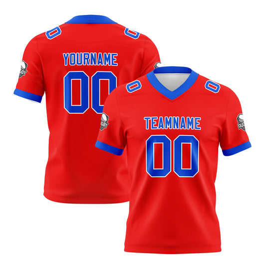 Benutzerdefinierte Rot Blau Fußball Trikots Personalisierter Name Nummer Logo