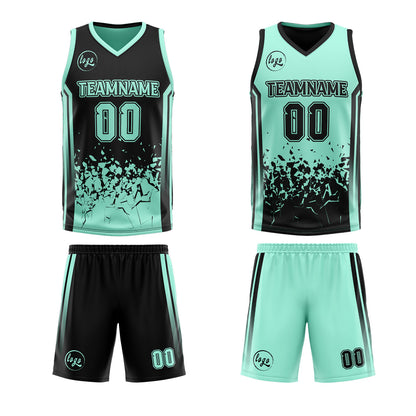 Benutzerdefinierte Schwarz Lichtgrün Reversible Basketball Jersey Personalisierte Print Name Nummer Logo