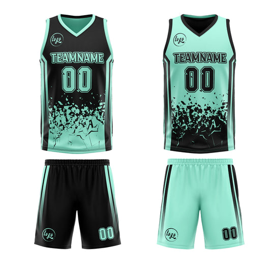 Benutzerdefinierte Schwarz Lichtgrün Reversible Basketball Jersey Personalisierte Print Name Nummer Logo