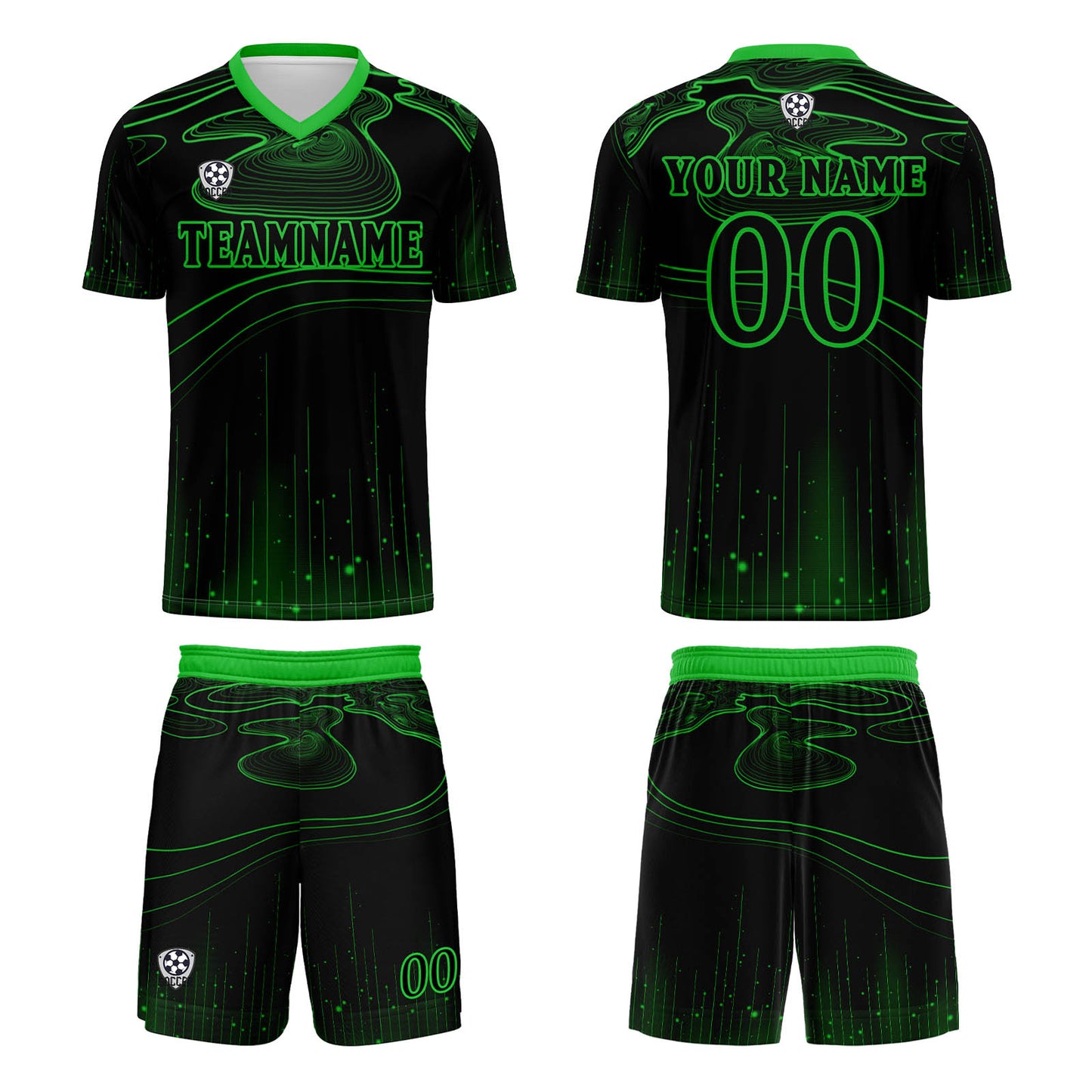 Benutzerdefinierte Schwarz Grün Trikots für Männer Frauen Personalisierte Fußball Uniformen für Erwachsene und Kind