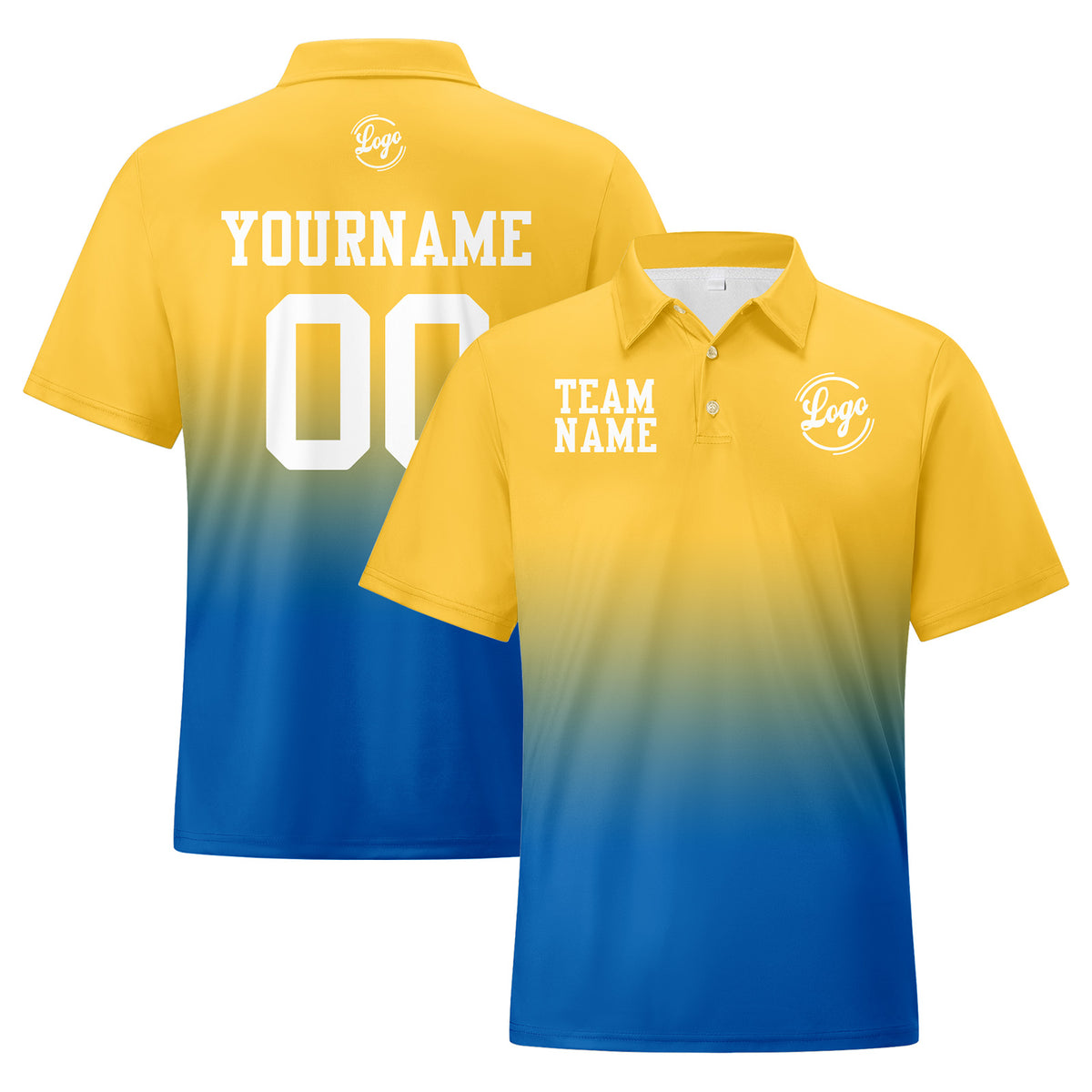 Benutzerdefinierte Gelb Blau Fußball Gradient Polo-Shirts Fügen Sie Ihr Einzigartiges hinzu Logo/Name/Nummer
