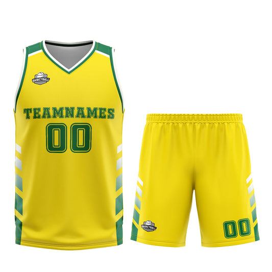 Benutzerdefinierter Gelb Grün Basketball Jersey Uniform Anzug gedruckt Ihr Logo Name Nummer