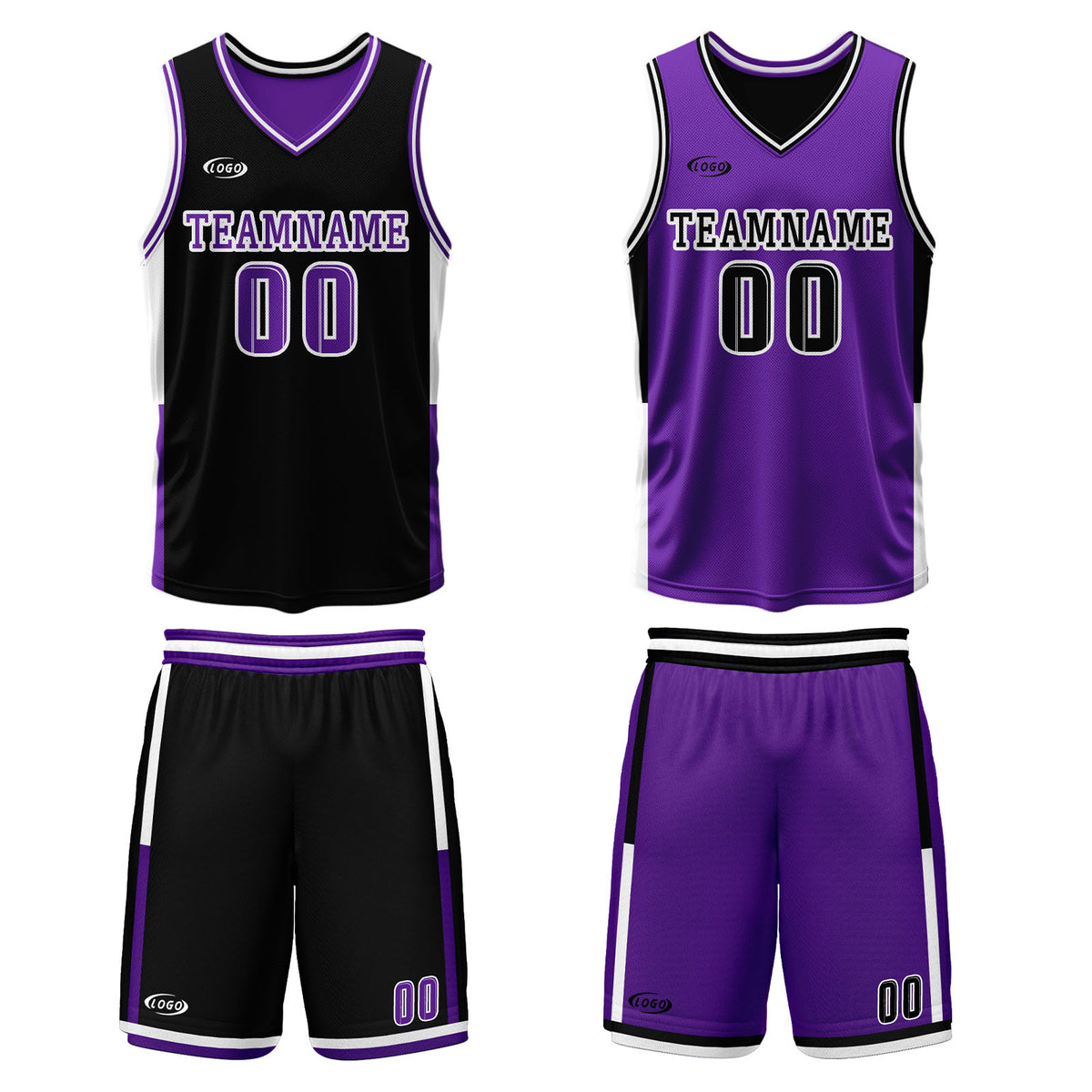 Benutzerdefinierte Schwarz Lila Reversible Basketball Jersey Personalisierte Drucken Name Nummer Logo