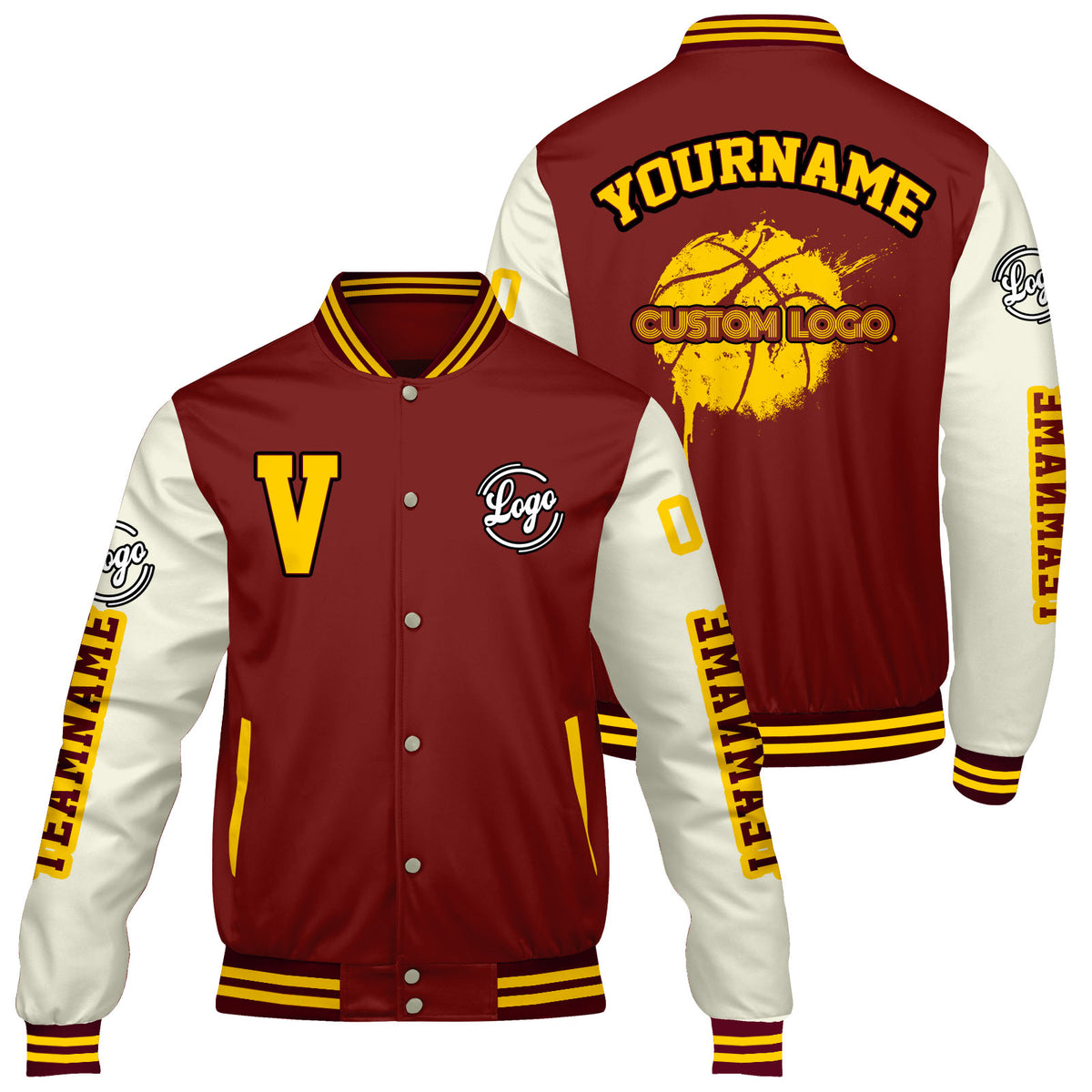 Maßgeschneiderte Claret Creme Letterman Varsity Jacket Individuelle Stickerei Druck nach Ihrem Wunsch